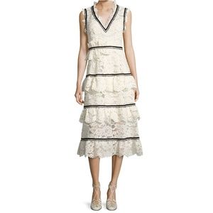 SELF-PORTRAIT White Tiered Guipure Lace Midi